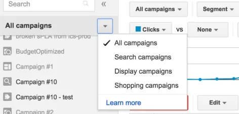 Filter by AdWords campaign type